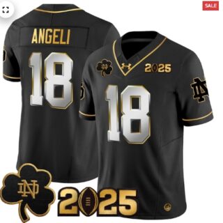 Notre Dame Fighting Irish 2025 CFP Final Patch Gold Vapor Limited Jersey Black Limited Steve Angeli