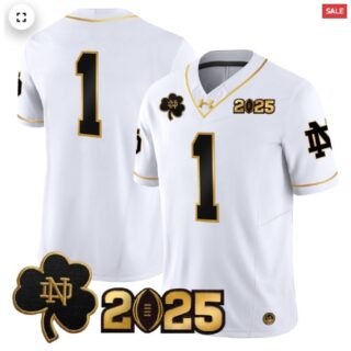 Notre Dame Fighting Irish 2025 CFP Final Patch Gold Vapor Limited Jersey White Gold #1 Team