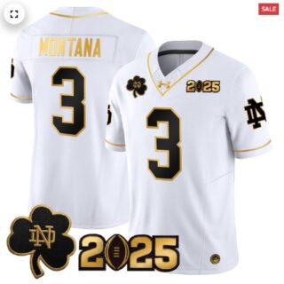 Notre Dame Fighting Irish 2025 CFP Final Patch Gold Vapor Limited Jersey White Gold Joe Montana