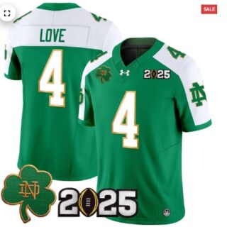 Notre Dame Fighting Irish 2025 CFP Final Patch Vapor Limited Jersey Green Alternate Jeremiyah Love