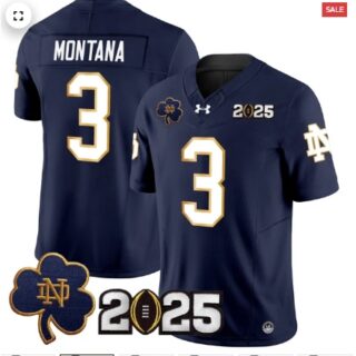 Notre Dame Fighting Irish 2025 CFP Final Patch Vapor Limited Jersey Navy Joe Montana