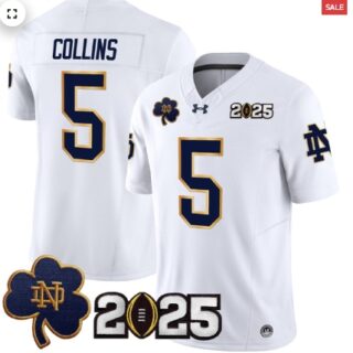 Notre Dame Fighting Irish 2025 CFP Final Patch Vapor Limited Jersey White Beaux Collins
