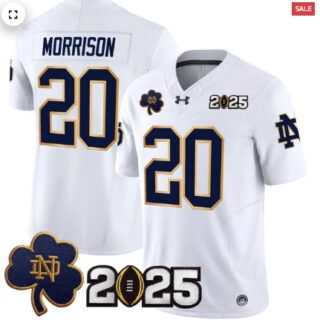 Notre Dame Fighting Irish 2025 CFP Final Patch Vapor Limited Jersey White Benjamin Morrison
