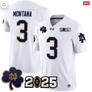Notre Dame Fighting Irish 2025 CFP Final Patch Vapor Limited Jersey White Joe Montana