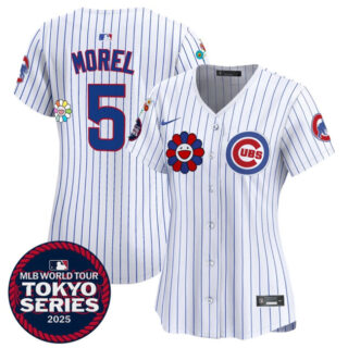 Women's Chicago Cubs #5 Christopher Morel White 2025 Tokyo Series Limited Stitched Baseball Jersey(Run Small)