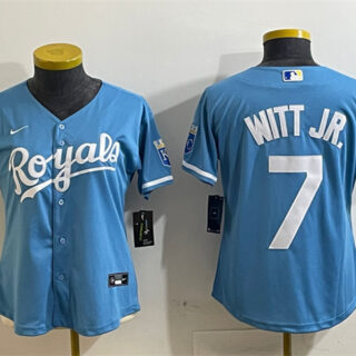 Women's Kansas City Royals #7 Bobby Witt Jr. Light Blue Cool Base Stitched Jersey(Run Small)