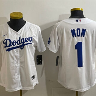 Women's Los Angeles Dodgers #1 Mom White Cool Base Stitched Baseball Jersey(Run Small)