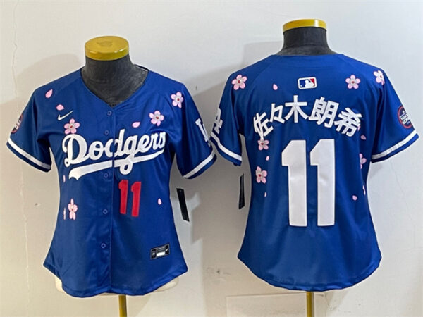 Women's Los Angeles Dodgers #11 Roki Sasaki Royal 2025 Tokyo Series Limited Stitched Baseball Jersey(Run Small)