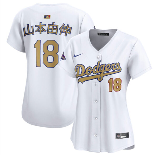 Women's Los Angeles Dodgers #18 Shota Imanaga White 2025 Gold Collection Limited Stitched Baseball Jersey(Run Small)