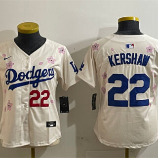 Women's Los Angeles Dodgers #22 Clayton Kershaw Cream 2025 Tokyo Series Limited Stitched Baseball Jersey(Run Small)