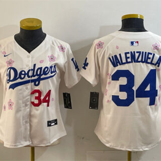 Women's Los Angeles Dodgers #34 Fernando Valenzuela Cream 2025 Tokyo Series Limited Stitched Baseball Jersey(Run Small)