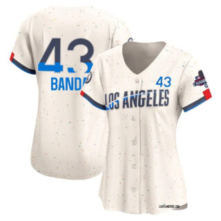Women's Los Angeles Dodgers #43 Anthony Banda Cream 2024 World Series Patch City Connect Limited Stitched Baseball Jersey