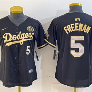 Women's Los Angeles Dodgers #5 Freddie Freeman Black Gold 2024 World Series With Fernando Patch Vapor Limited Stitched Baseball Jersey(Run Small)