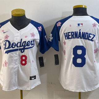Women's Los Angeles Dodgers #8 Enrique Hernandez White Royal 2025 Tokyo Series Limited Stitched Baseball Jersey(Run Small)