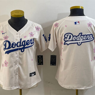 Women's Los Angeles Dodgers Team Big Logo Cream 2025 Tokyo Series Limited Stitched Baseball Jersey(Run Small)