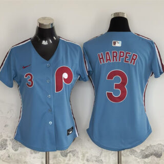 Women's Philadelphia Phillies #3 Bryce Harper Light Blue Stitched Baseball Jersey(Run Small)