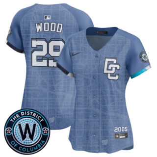 Women's Washington Nationals #29 James Wood Blue 2025 City Connect Limited Stitched Baseball Jersey(Run Small)