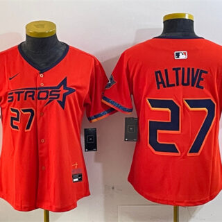 Youth Houston Astros #27 Jose Altuve Orange 2025 City Connect With Texas Patch Limited Stitched Baseball Jersey