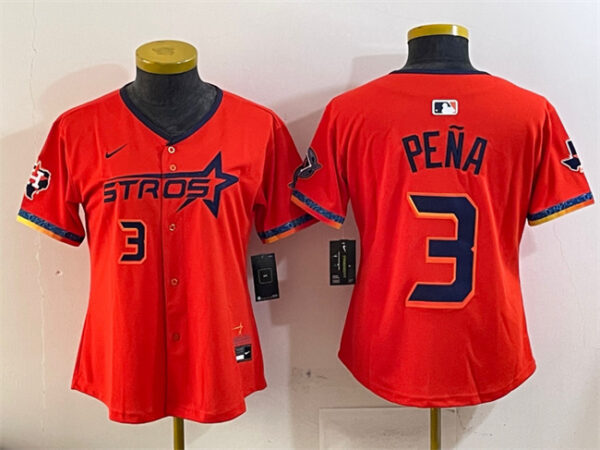 Youth Houston Astros #3 Jeremy Pena Orange 2025 City Connect With Texas Patch Limited Stitched Baseball Jersey