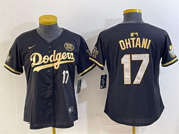 Youth Los Angeles Dodgers #17 Shohei Ohtani Black Gold 2024 World Series With Fernando Patch Vapor Limited Stitched Baseball Jersey