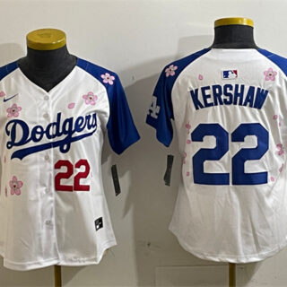 Youth Los Angeles Dodgers #22 Clayton Kershaw White Royal 2025 Tokyo Series Limited Stitched Baseball Jersey