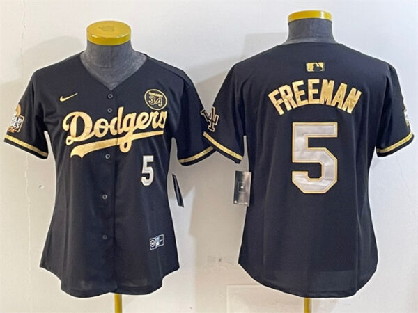 Youth Los Angeles Dodgers #5 Freddie Freeman Black Gold 2024 World Series With Fernando Patch Vapor Limited Stitched Baseball Jersey
