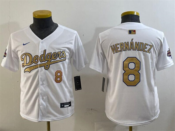 Youth Los Angeles Dodgers #8 Enrique Hernandez White 2025 Gold Collection Limited Stitched Baseball Jersey