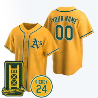 Custom Men's Oakland Athletics Patch Sacramento 2025 With Rickey Gold Jerseys