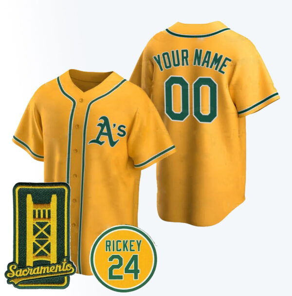 Custom Men's Oakland Athletics Patch Sacramento 2025 With Rickey Gold Jerseys
