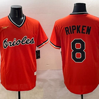 Men's Baltimore Orioles #8 Cal Ripken Jr. Orange Throwback Stitched Baseball Jersey