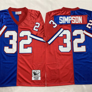 Men's Buffalo Bills #32 O.J. Simpson Blue Red Splite Throwback Stitched Jersey