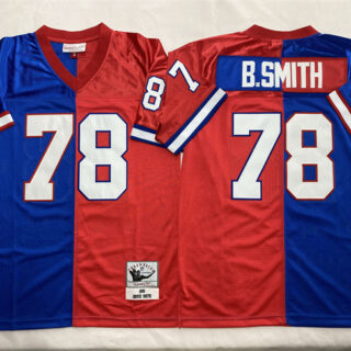 Men's Buffalo Bills #78 Bruce Smith Blue Red Splite Throwback Stitched Jersey