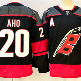 Men's Carolina Hurricanes #20 Sebastian Aho Black 2024-25 With A Patch Home Stitched Hockey Jersey