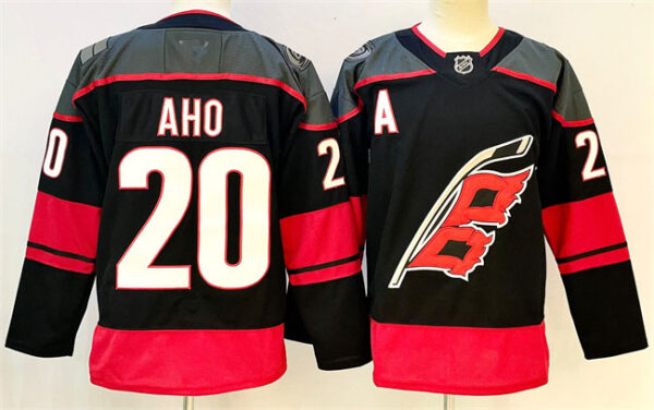 Men's Carolina Hurricanes #20 Sebastian Aho Black 2024-25 With A Patch Home Stitched Hockey Jersey