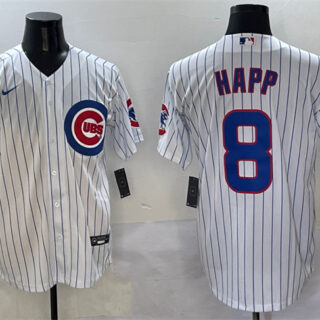 Men's Chicago Cubs #8 Ian Happ White Cool Base Stitched Baseball Jersey