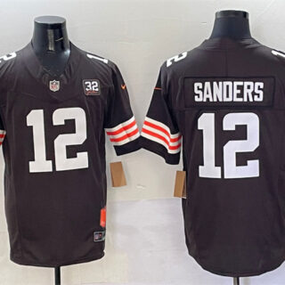 Men's Cleveland Browns #12 Shedeur Sanders Brown 2025 Draft F.U.S.E. With Jim Brown Memorial & Home Patch Vapor Limited Stitched Football Jersey