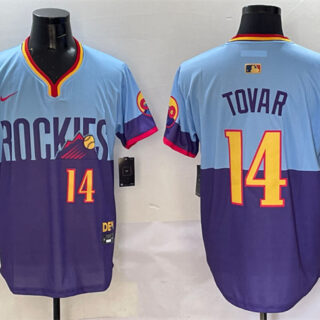 Men's Colorado Rockies #14 Ezequiel Tovar Purple Light Blue 2025 City Connect Limited Stitched Baseball Jersey