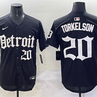 Men's Detroit Tigers #20 Spencer Torkelson Black 'Motor Gothic Edition' Vapor Premier Limited Stitched Baseball Jersey