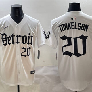 Men's Detroit Tigers #20 Spencer Torkelson White 'Motor Gothic Edition' Vapor Premier Limited Stitched Baseball Jersey