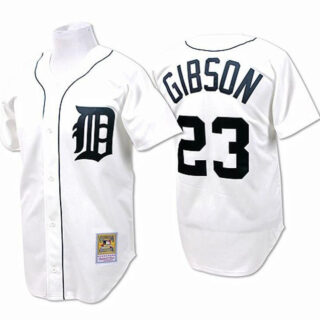Men's Detroit Tigers #23 Kirk Gibson White Throwback Stitched Baseball Jersey