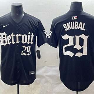 Men's Detroit Tigers #29 Tarik Skubal Black 'Motor Gothic Edition' Vapor Premier Limited Stitched Baseball Jersey