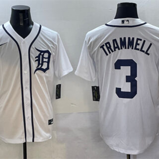 Men's Detroit Tigers #3 Alan Trammell White Cool Base Stitched Baseball Jersey