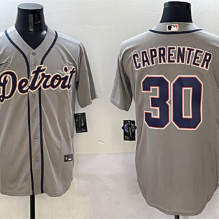 Men's Detroit Tigers #30 Kerry Carpenter Grey Cool Base Stitched Baseball Jersey