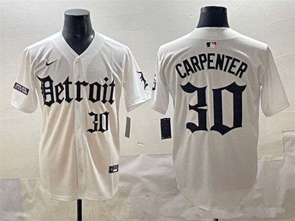Men's Detroit Tigers #30 Kerry Carpenter White 'Motor Gothic Edition' Vapor Premier Limited Stitched Baseball Jersey