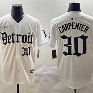 Men's Detroit Tigers #30 Kerry Carpenter White 'Motor Gothic Edition' Vapor Premier Limited Stitched Baseball Jersey