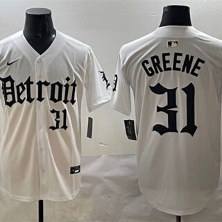 Men's Detroit Tigers #31 Riley Greene White 'Motor Gothic Edition' Vapor Premier Limited Stitched Baseball Jersey