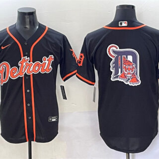Men's Detroit Tigers Team Big Logo Black With Patch Cool Base Stitched Baseball Jersey