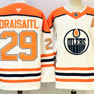 Men's Edmonton Oilers #29 Leon Draisaitl White Orange 2024-25 With A Patch Stitched Jersey