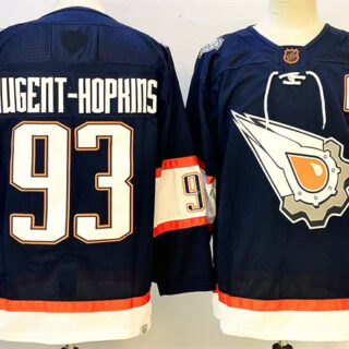 Men's Edmonton Oilers #93 Ryan Nugent-Hopkins Navy With A Patch Reverse Retro Stitched Jersey
