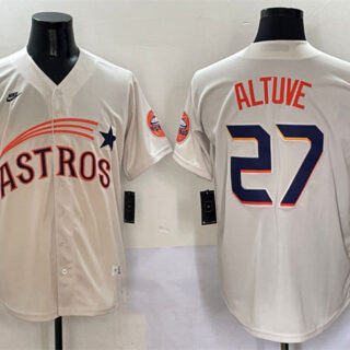 Men's Houston Astros #27 Jose Altuve Cream Throwback Cooperstown Collection Limited Stitched Baseball Jersey